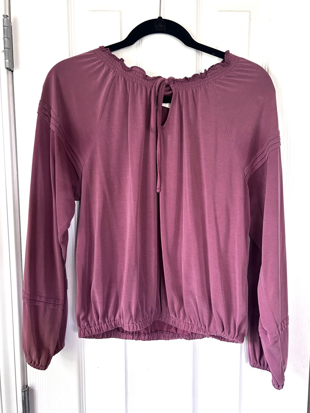 Lucky Brand Mauve Peasant Blouse Tie Neck Long Sleeve Size S